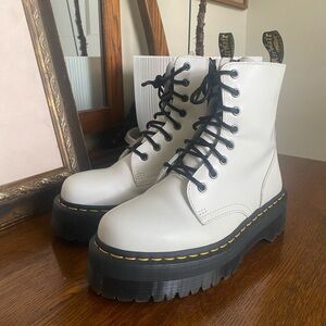 Dr. Martens White Platform Combat Boots with Black Laces
